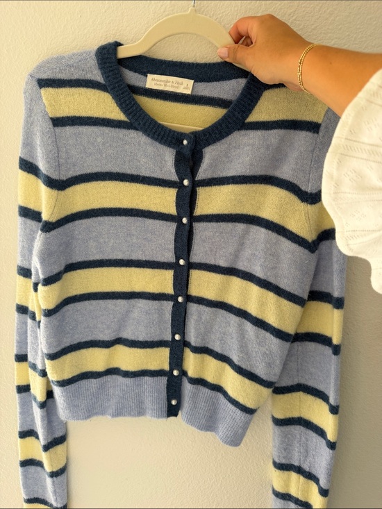 Abercrombie & Fitch Sweaters - Abercrombie & Fitch Light Blue, Yellow & Navy Striped Button-Front Cardigan
